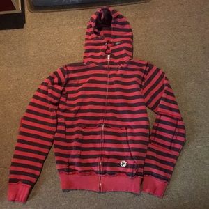 Red and Black Stripe Zip up Hoody